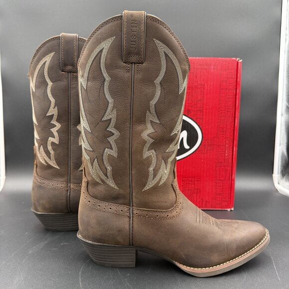 Justin Rosella Western Boots Womens Chocolate 11B Round Toe Embroidered Cowboy - Picture 4 of 16